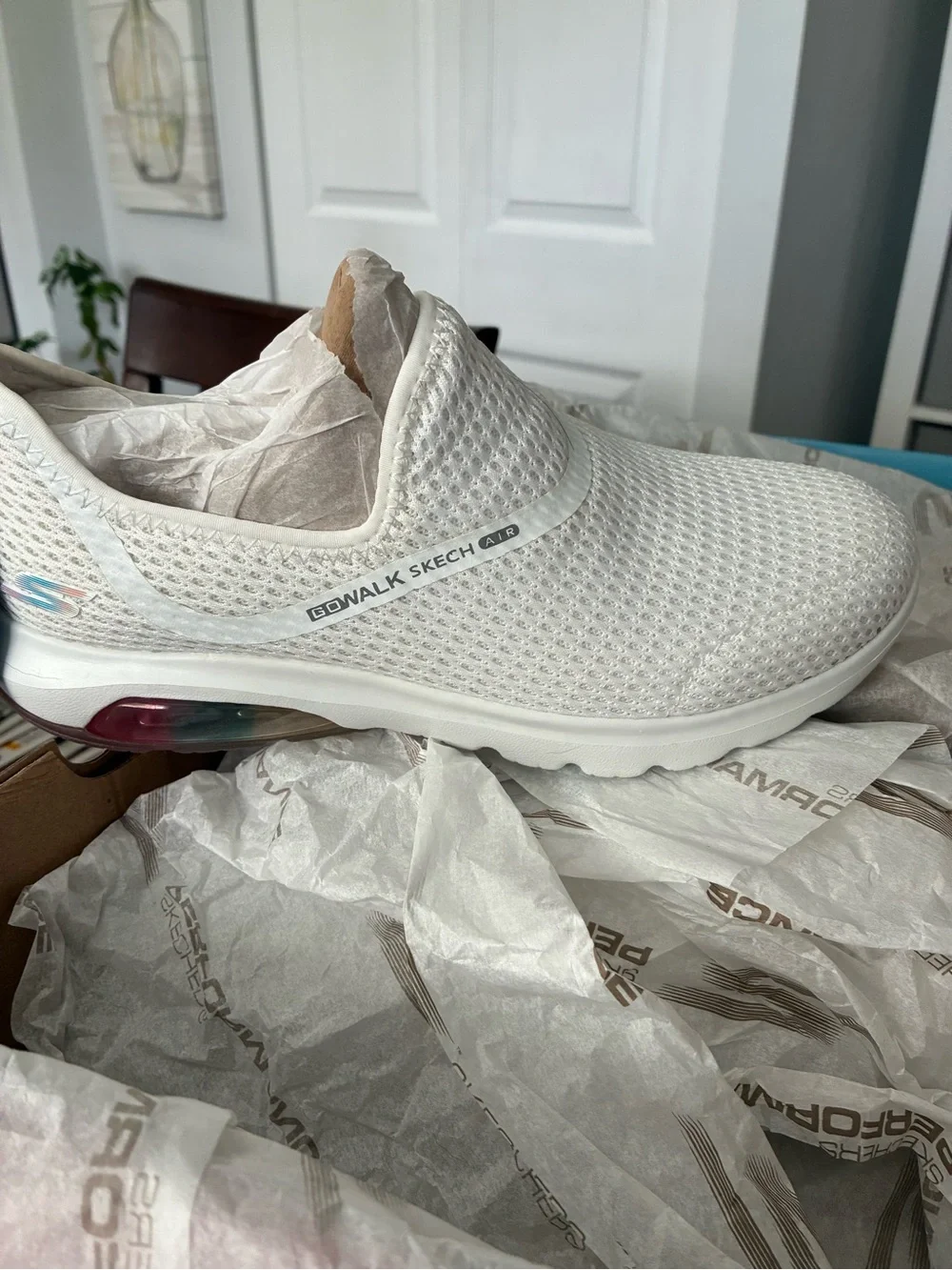 Skechers White Slip-On Sneakers with Rainbow Heel Bubble